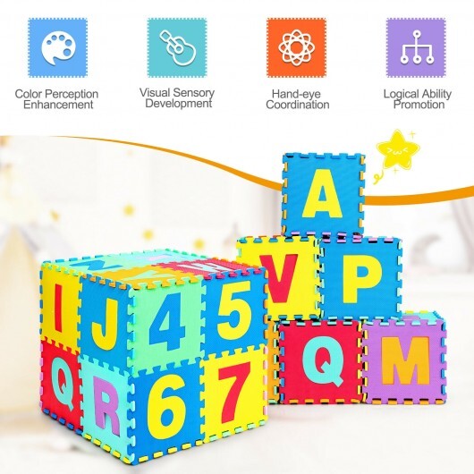 Kids Foam Interlocking Puzzle Play Mat with Alphabet and Numbers 72 Pieces Set - Minihomy