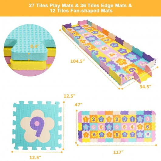 75 Pieces Baby Foam Interlocking Play Mat with Fence with Detachable Numbers - Color: Color - Minihomy