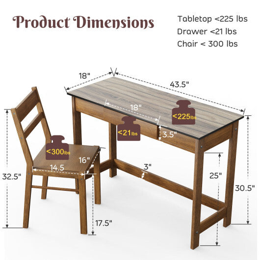 Kids Desk and Chair Set with Drawer-Walnut - Color: Walnut - Minihomy