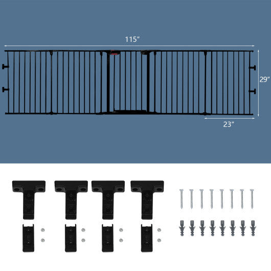 115 Inch Length 5 Panel Adjustable Wide Fireplace Fence-Black - Color: Black - Minihomy