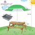 3-in-1 Kids Outdoor Picnic Water Sand Table with Umbrella Play Boxes - Color: Green - Minihomy