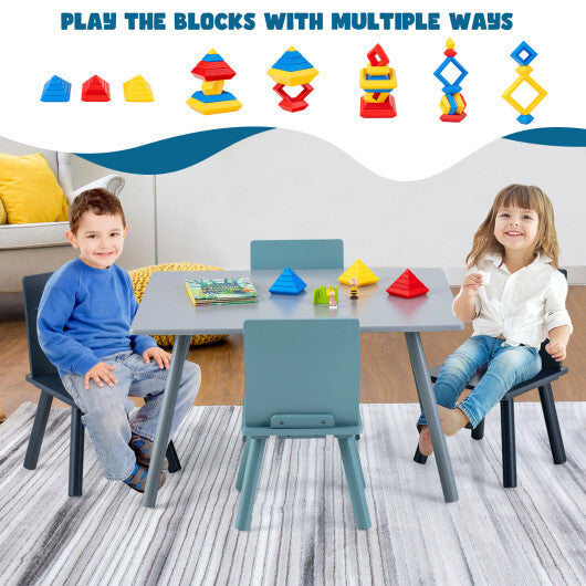 5 Pieces Kids Wooden Activity Play Furniture Set with Building Blocks-Blue - Color: Blue - Minihomy