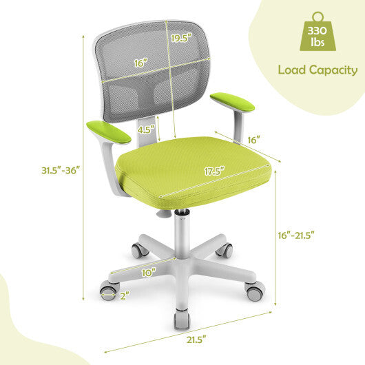 Adjustable Desk Chair with Auto Brake Casters for Kids-Turquoise - Color: Turquoise - Minihomy