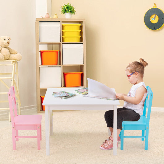 5 pcs Kids Pine Wood Table Chair Set-Clear - Color: Multicolor - Minihomy