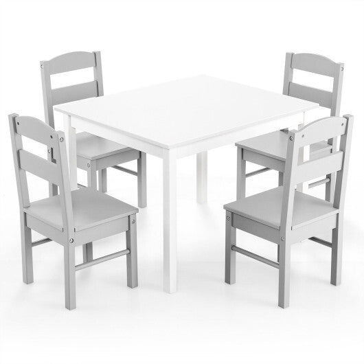 Kids 5 Pieces Table and Chair Set Wooden Children Activity Playroom Furniture Gift-White - Color: White - Minihomy