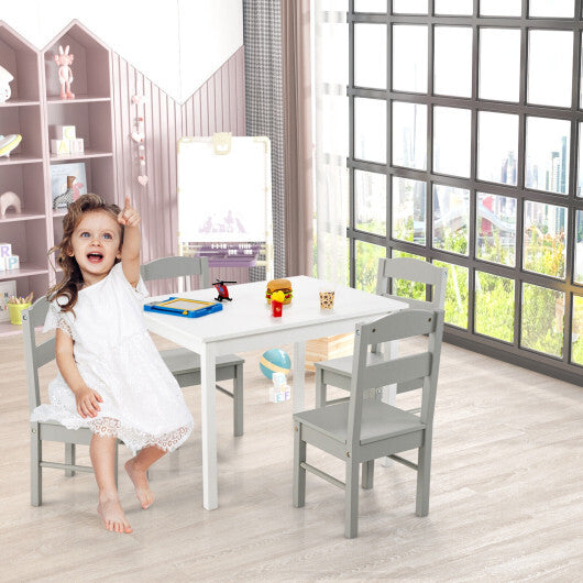 Kids 5 Pieces Table and Chair Set Wooden Children Activity Playroom Furniture Gift-White - Color: White - Minihomy