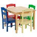 5 pcs Kids Pine Wood Multicolor Table Chair Set  - Color: Deep Multicolor - Minihomy