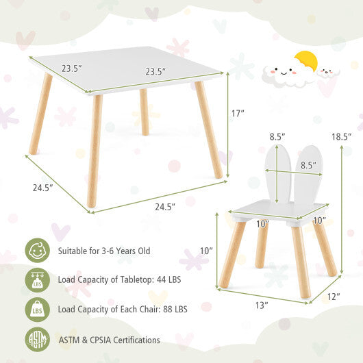 3 Pieces Kids Table and Chairs Set for Arts Crafts Snack Time-White - Color: White - Minihomy