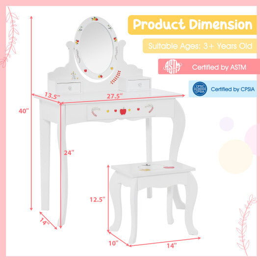 Kids Vanity and Stool Set with 360? Rotatable Mirror and Whiteboard-White - Color: White - Minihomy