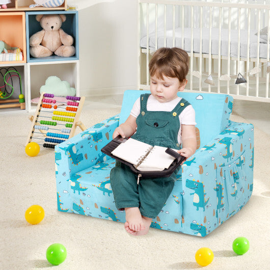 Kids Recliner Sofa Converts to Sleeper Bed for Boys Girls-Blue - Color: Blue - Minihomy