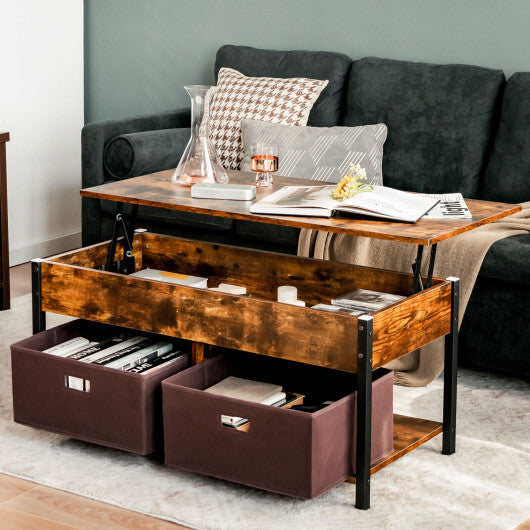 Lift Top Coffee Table Central Table with Drawers and Hidden Compartment for Living Room-Rustic Brown - Minihomy