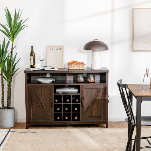 Farmhouse Sideboard with Detachable Wine Rack and Cabinets-Rustic Brown - Minihomy