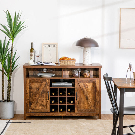 Farmhouse Sideboard with Detachable Wine Rack and Cabinets-Rustic Brown - Minihomy