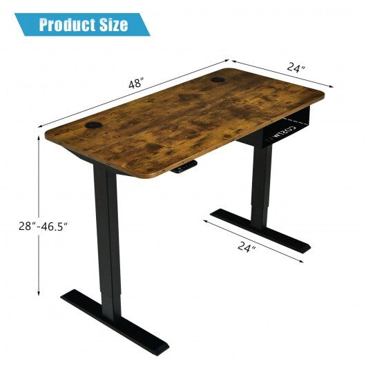 48-inch Electric Height Adjustable Standing Desk with Control Panel-Rustic Brown - Color: Brown - Minihomy