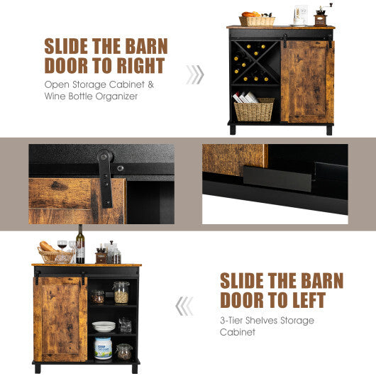 Industrial Storage Cabinet with Sliding Barn Door-Rustic Brown - Minihomy