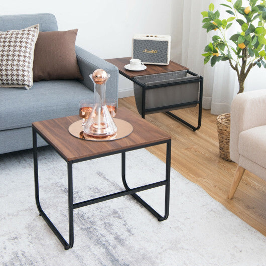 Set of 2 Nesting Coffee Tables with Side Pocket for Living Room Bedroom-Rustic Brown