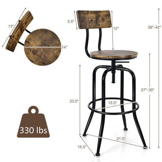 Adjustable Swivel Counter-Height Stool with Arc-Shaped Backrest - Minihomy