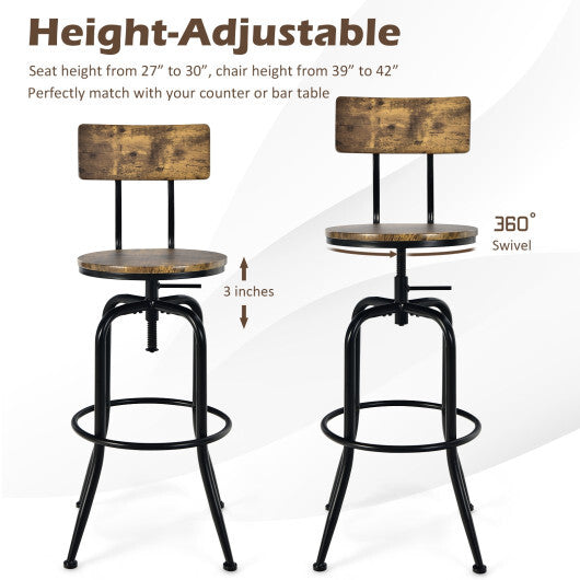 Adjustable Swivel Counter-Height Stool with Arc-Shaped Backrest - Minihomy