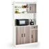 4-Door Freestanding Kitchen Buffet with Hutch and Adjustable Shelves-White - Minihomy