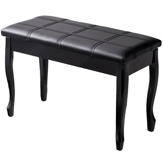 Solid Wood PU Leather Piano Bench with Storage-Black - Color: Black