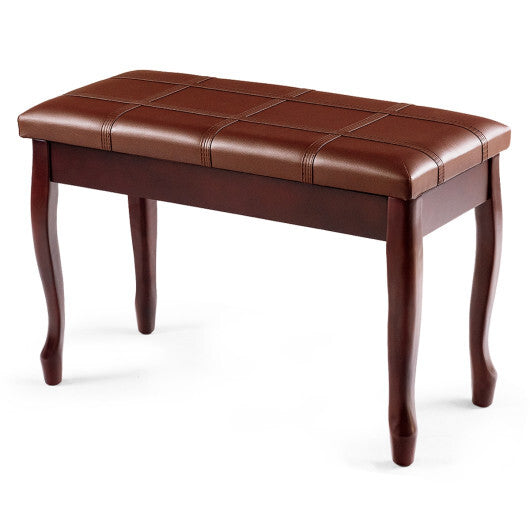 Solid Wood PU Leather Piano Bench with Storage-Brown - Color: Brown