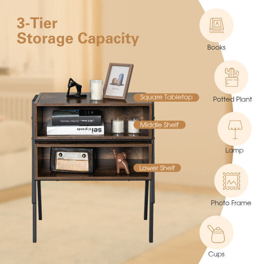 2 Pieces Stackable Night Stand Bedside End Table Set - Minihomy