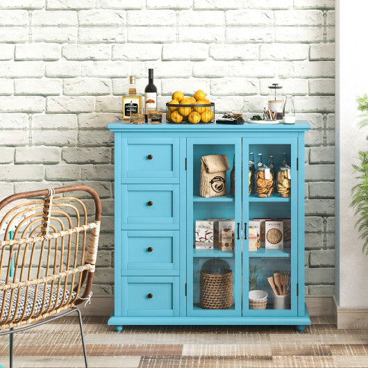 Buffet Sideboard Table Kitchen Storage Cabinet with Drawers and Doors-Blue - Minihomy