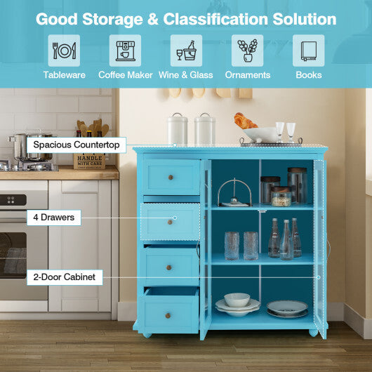 Buffet Sideboard Table Kitchen Storage Cabinet with Drawers and Doors-Blue - Minihomy