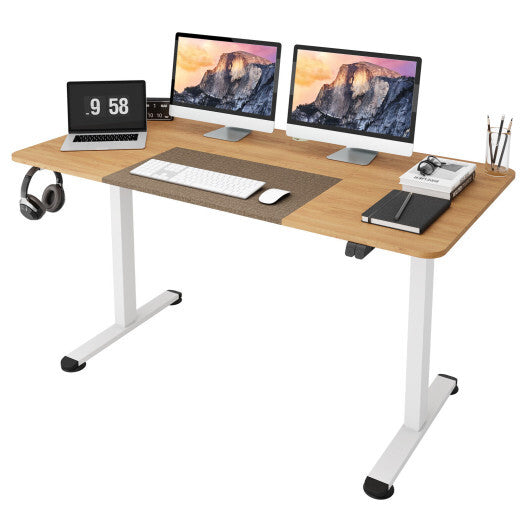 55 Inch Electric Height Adjustable Office Desk with Hook-Beige - Color: Beige - Minihomy