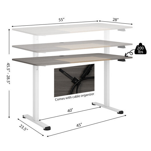 55 Inch Electric Height Adjustable Office Desk with Hook-Gray - Color: Gray - Minihomy