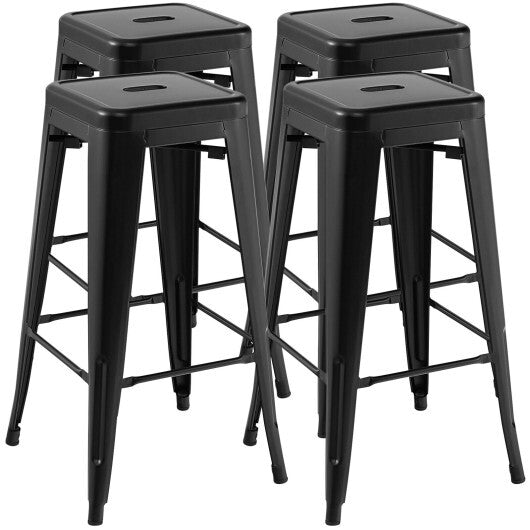 30 Inch Bar Stools Set of 4 with Square Seat and Handling Hole-Black - Color: Black - Minihomy