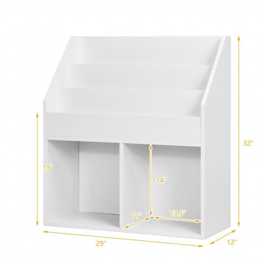 Kids Wooden Bookshelf Bookcase Children Toy Storage Cabinet Organizer White - Color: White - Minihomy