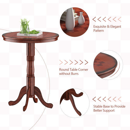 42 Inch Wooden Round Pub Pedestal Side Table with Chessboard - Minihomy