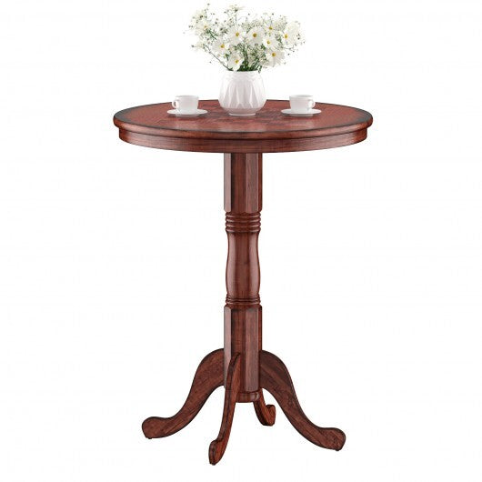 42 Inch Wooden Round Pub Pedestal Side Table with Chessboard - Minihomy