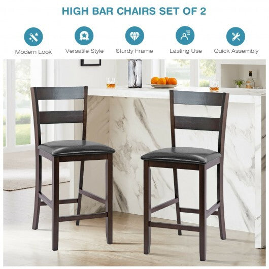 2-Pieces Upholstered Bar Stools Counter Height Chairs with PU Leather Cover - Minihomy