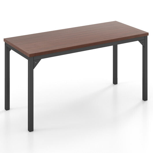 55 Inch Conference Table with Heavy-duty Metal Frame-Brown - Color: Brown - Minihomy