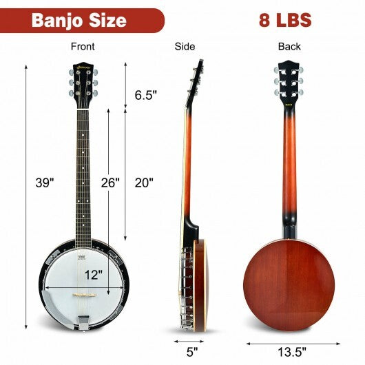 39 Inch Sonart Full Size 6 string 24 Bracket Professional Banjo Instrument with Open Back - Minihomy