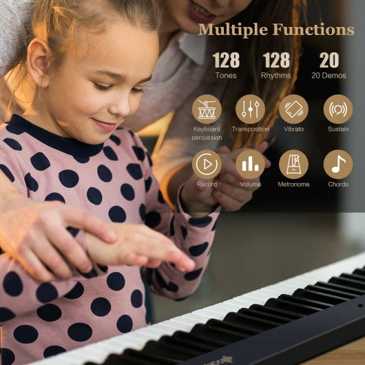 88-Key Foldable Digital Piano with MIDI and Wireless BT-Black - Color: Black - Minihomy