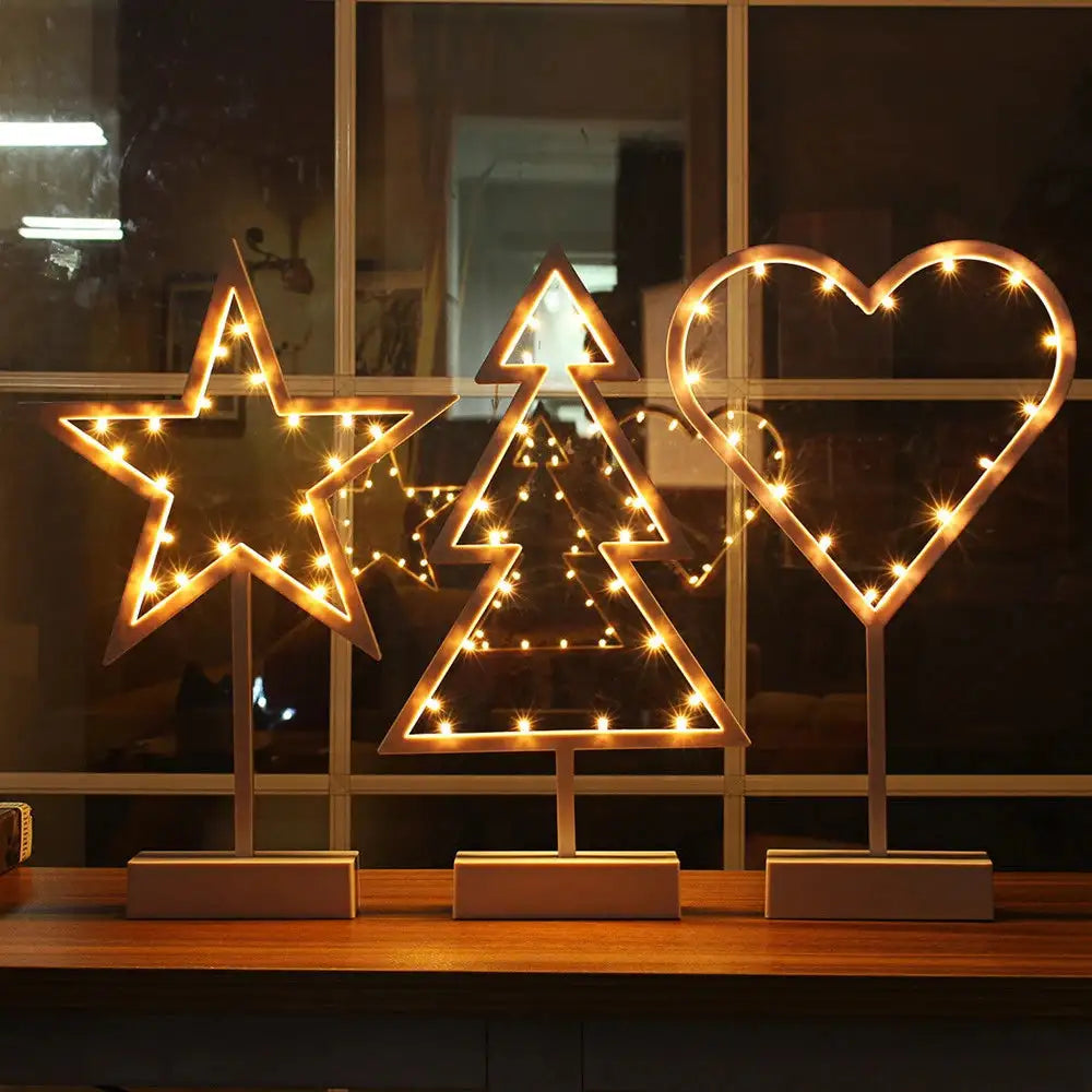 Modern Romantic Star Heart Christmas Tree LED Night Light - Minihomy