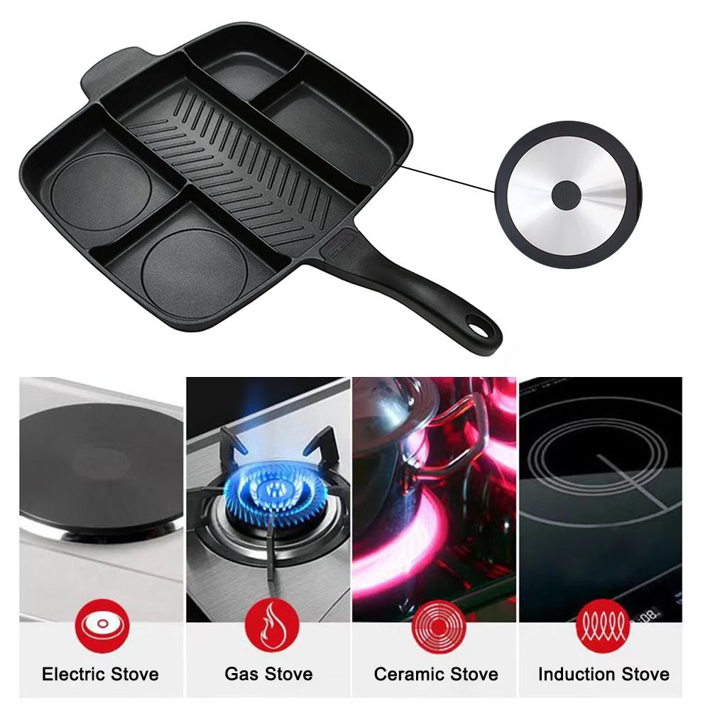 Five-in-one multi-separated flat bottom frying pan - Minihomy