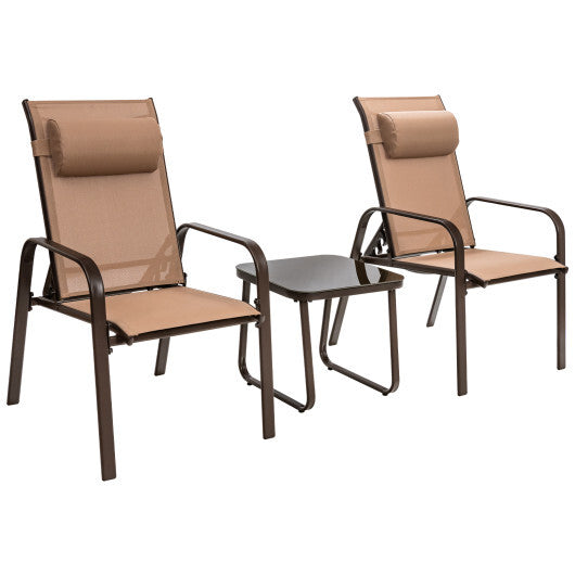 3 Pieces Patio Bistro Furniture Set with Adjustable Backrest-Brown - Color: Brown - Minihomy