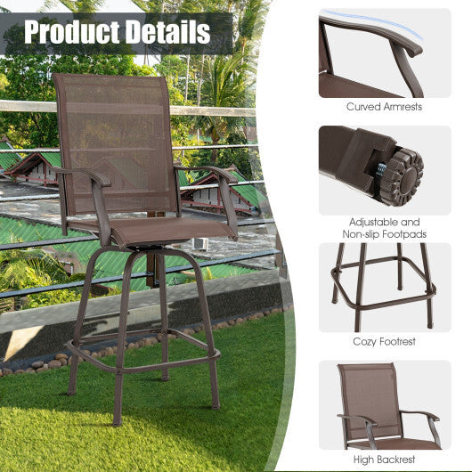 2 Pieces Patio 360 Rotation Swivel Bar Stool Set-Brown - Minihomy