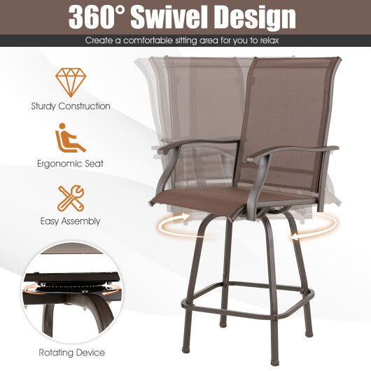 2 Pieces Patio 360 Rotation Swivel Bar Stool Set-Brown - Minihomy