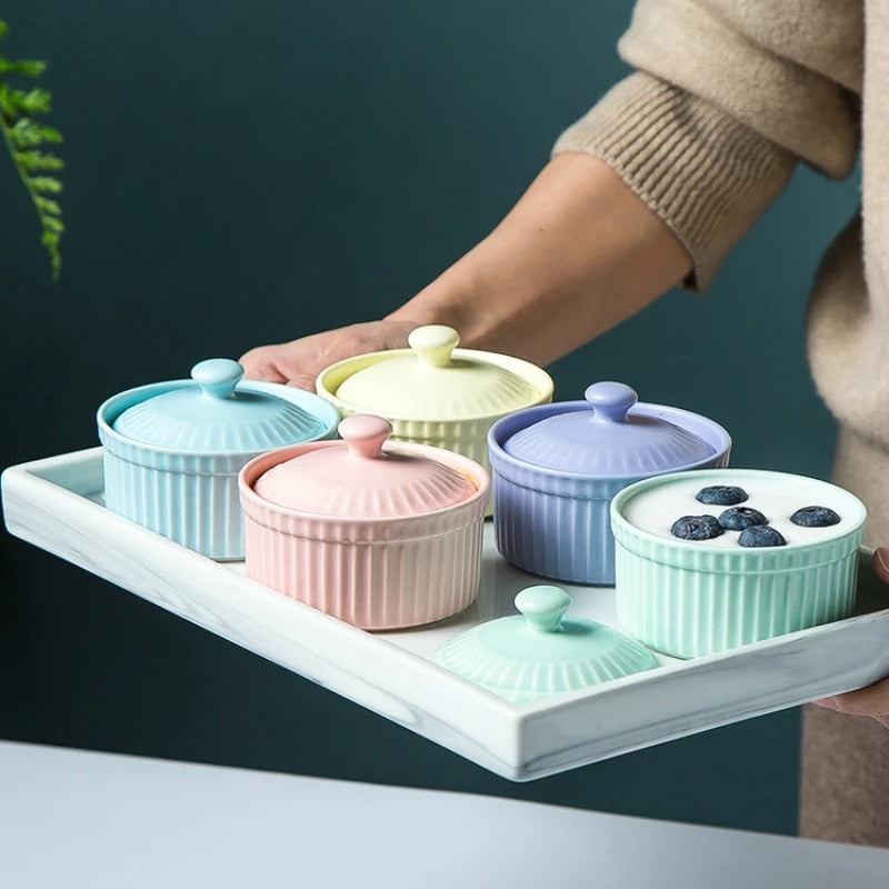 Nordic style ceramic baking bowl with lid - Minihomy