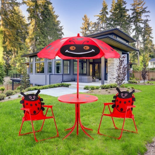 Kids Patio Folding Table and Chairs Set Beetle with Umbrella - Minihomy