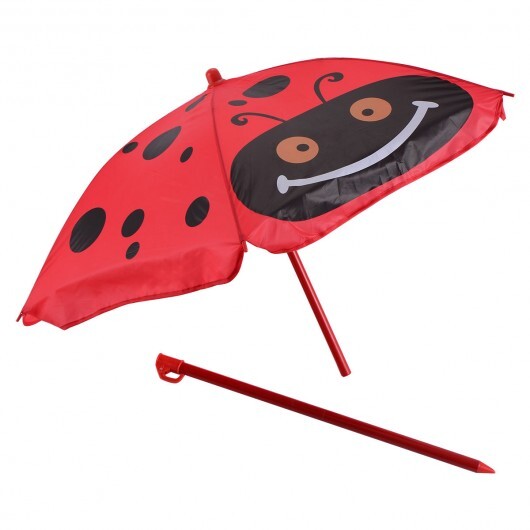 Kids Patio Folding Table and Chairs Set Beetle with Umbrella - Color: Red - Minihomy