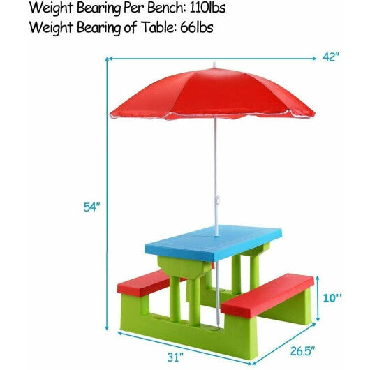 Kids Picnic Folding Table and Bench with Umbrella - Minihomy