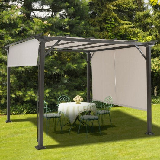 10 x 10 Feet Metal Frame Patio Furniture Shelter-Beige - Minihomy