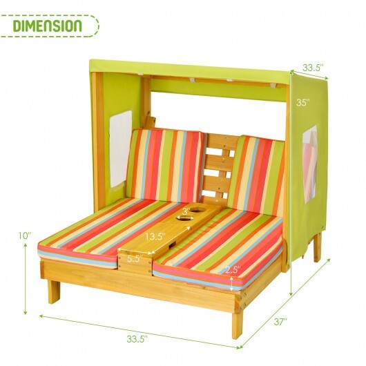 Kids Patio Lounge Chair with Cup Holders and Awning - Color: Multicolor - Minihomy