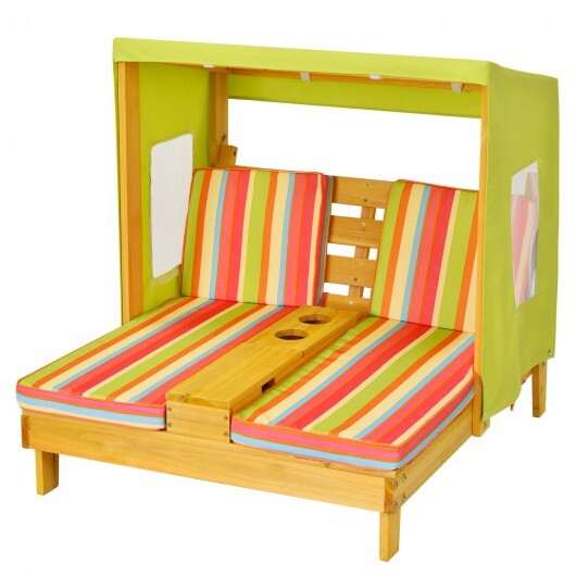 Kids Patio Lounge Chair with Cup Holders and Awning - Minihomy